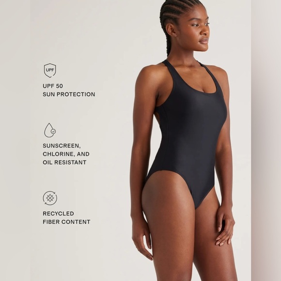 NEW Quince Women's Large Black Italian Cross-Back One-Piece Swimsuit UPF 50 - Picture 5 of 12